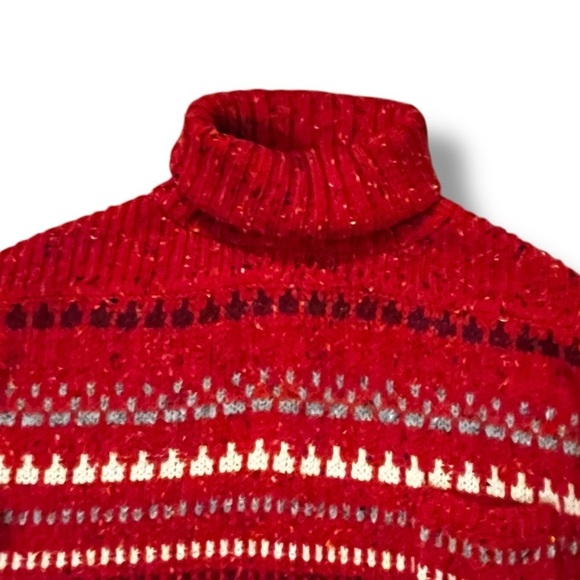 Vintage Lizwear Sweater Chunky Knit Turtleneck Red Nordic Stripes Medium - Picture 2 of 9